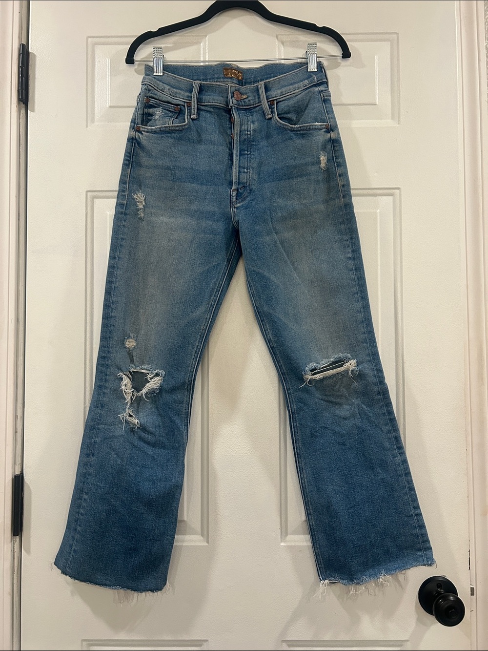 Mother The Tripper Ankle Fry Women's Distressed Blue Straight-Leg Jeans